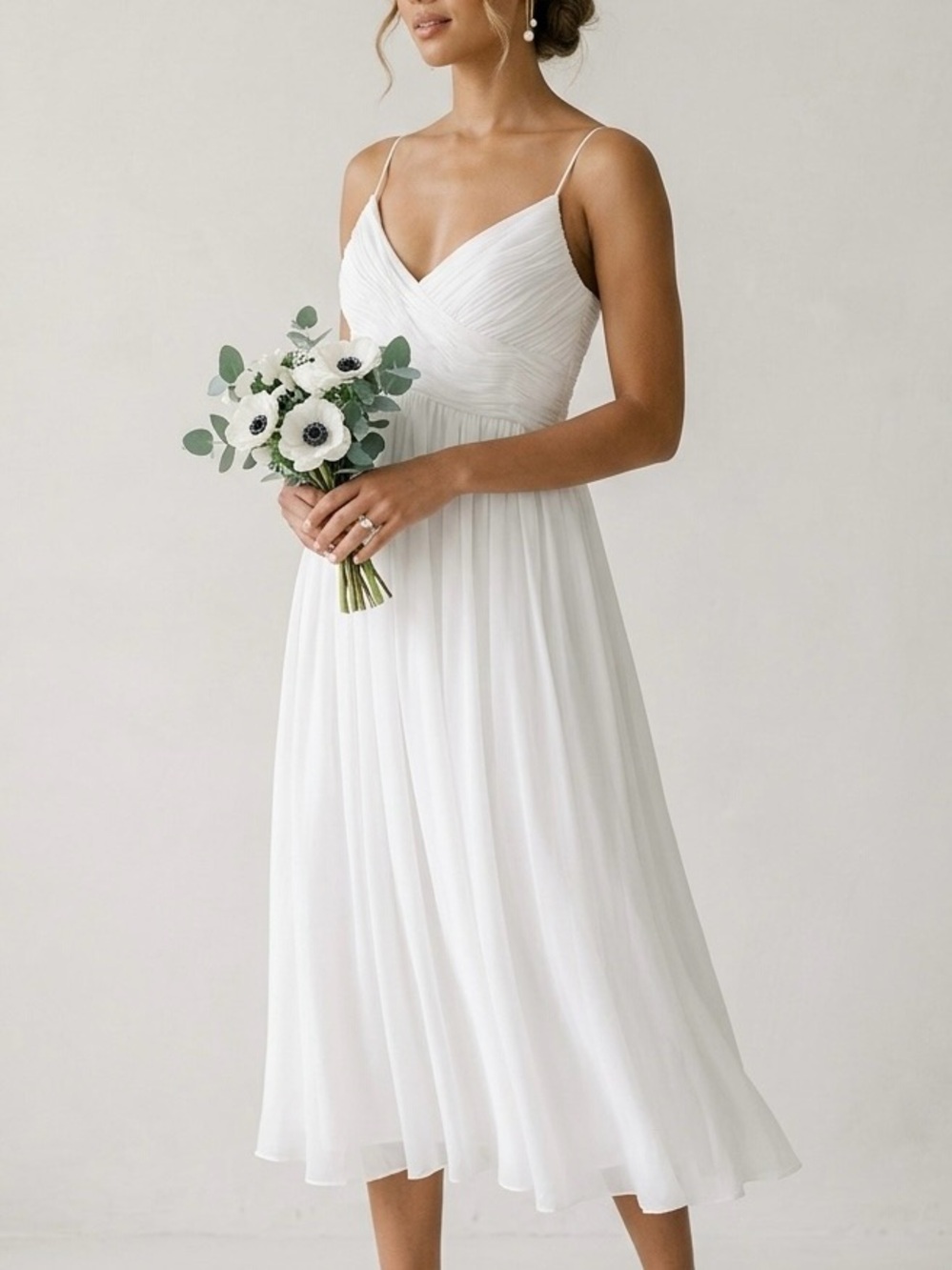 IEENA FOR MAC DUGGAL White Faux Wrap Sleeveless Flowy Midi Dress